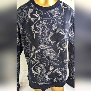 NOIZE AMSTRDM Black Sweatshirt White Graphics of Koi Fish and Mermaids M…